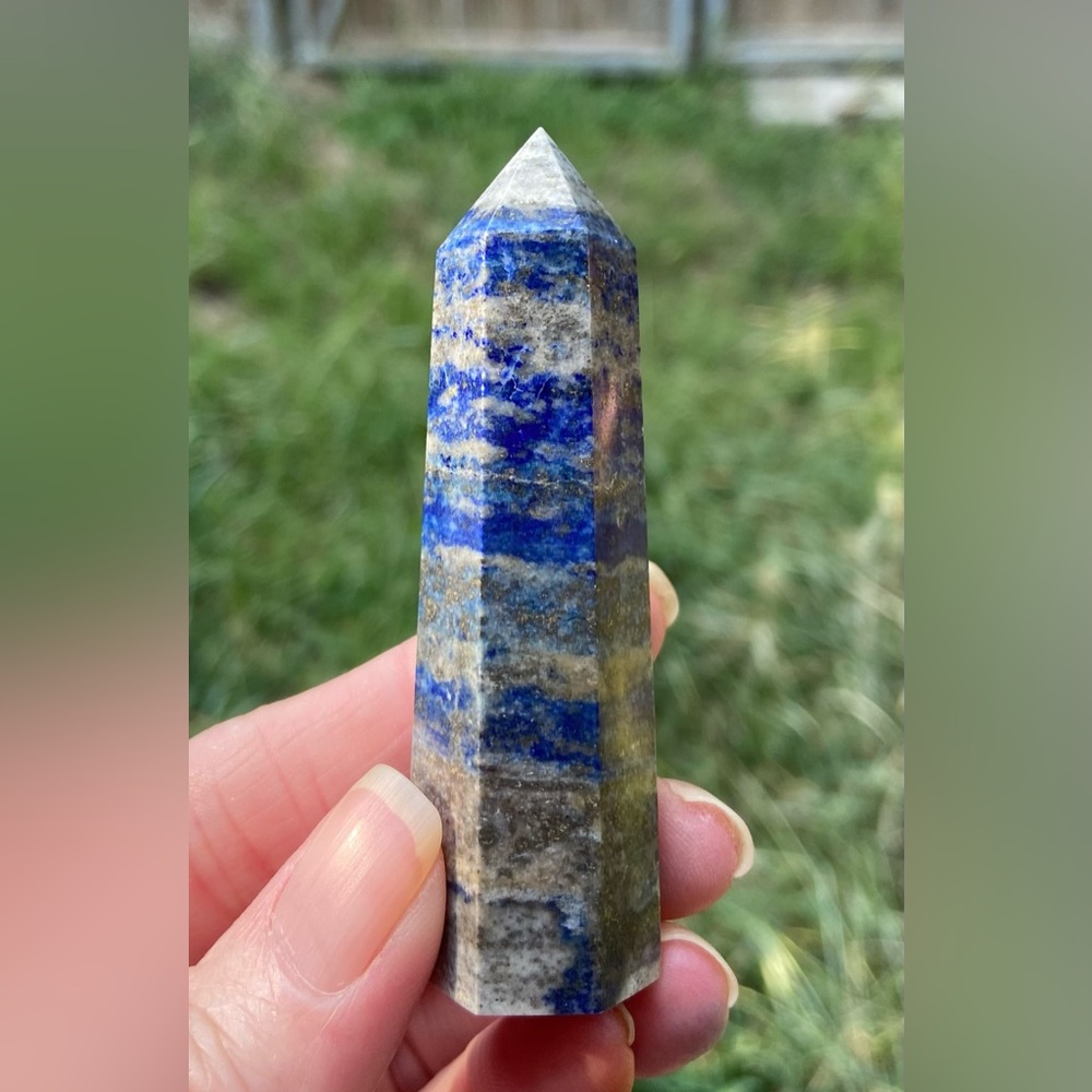 Lapis Lazuli Crystal Stone Obelisk Tower for Spiritual Healing Meditation NWOT